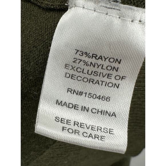 Market & Spruce Green Lightweight Faux Leather Trim Open Front Cardigan Womens M - Picture 7 of 9